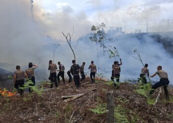 Ditsamapta Polda Kaltara Berjibaku Padamkan Karhutla di Tanjung Selor KM 6