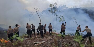 Ditsamapta Polda Kaltara Berjibaku Padamkan Karhutla di Tanjung Selor KM 6