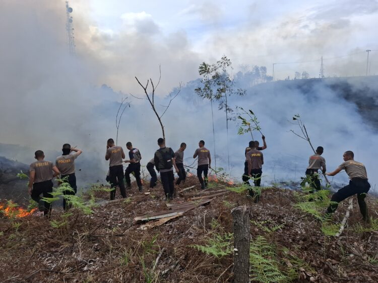 Ditsamapta Polda Kaltara Berjibaku Padamkan Karhutla di Tanjung Selor KM 6