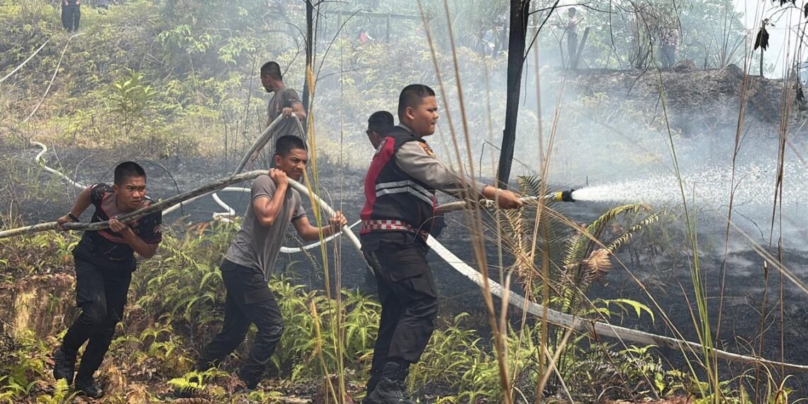Gerak Cepat, Dit Samapta dan Satbrimob Polda Kaltara Jinakkan Karhutla di Jl. Poros Tanjung Selor KM 4