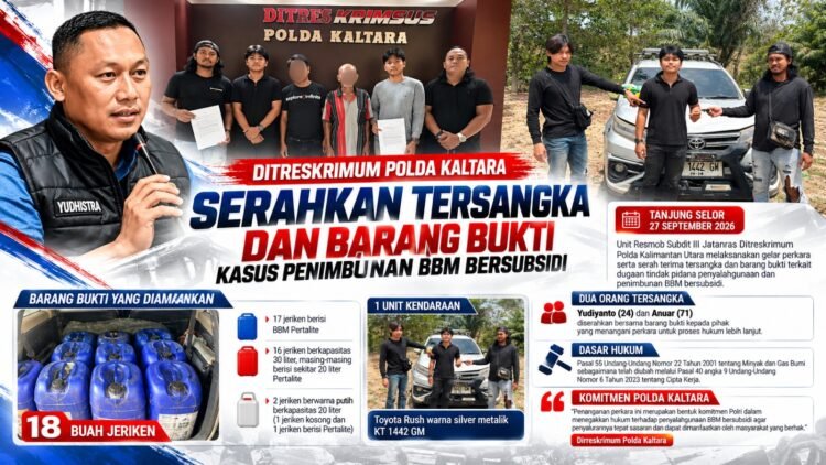 Unit Resmob Ditreskrimum Polda Kaltara Serahkan Tersangka dan Barang Bukti Kasus Penimbunan BBM Bersubsidi